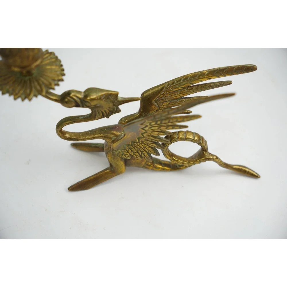 Vintage Brass Dragon Griffin Candle Holders Pair Mythical Winged Figures Good